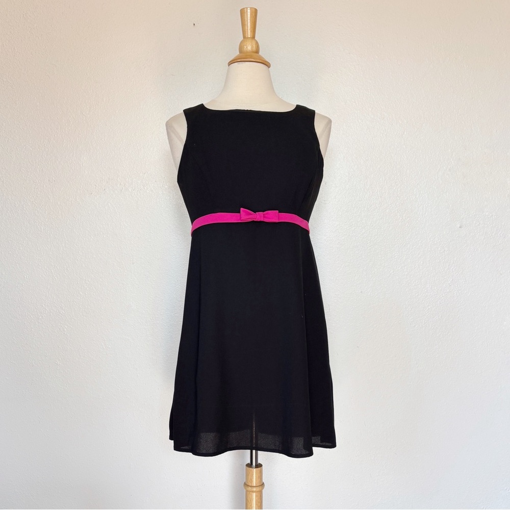 Vintage 90s Black Mini Babydoll Dress with Hot Pink Bow